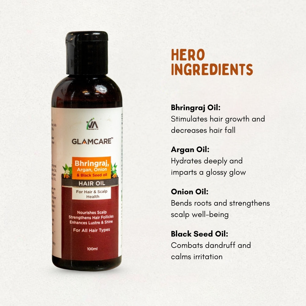 Hair Oil with Bhringraj, Argan, Onion & Black Seed Oil - 100 ML