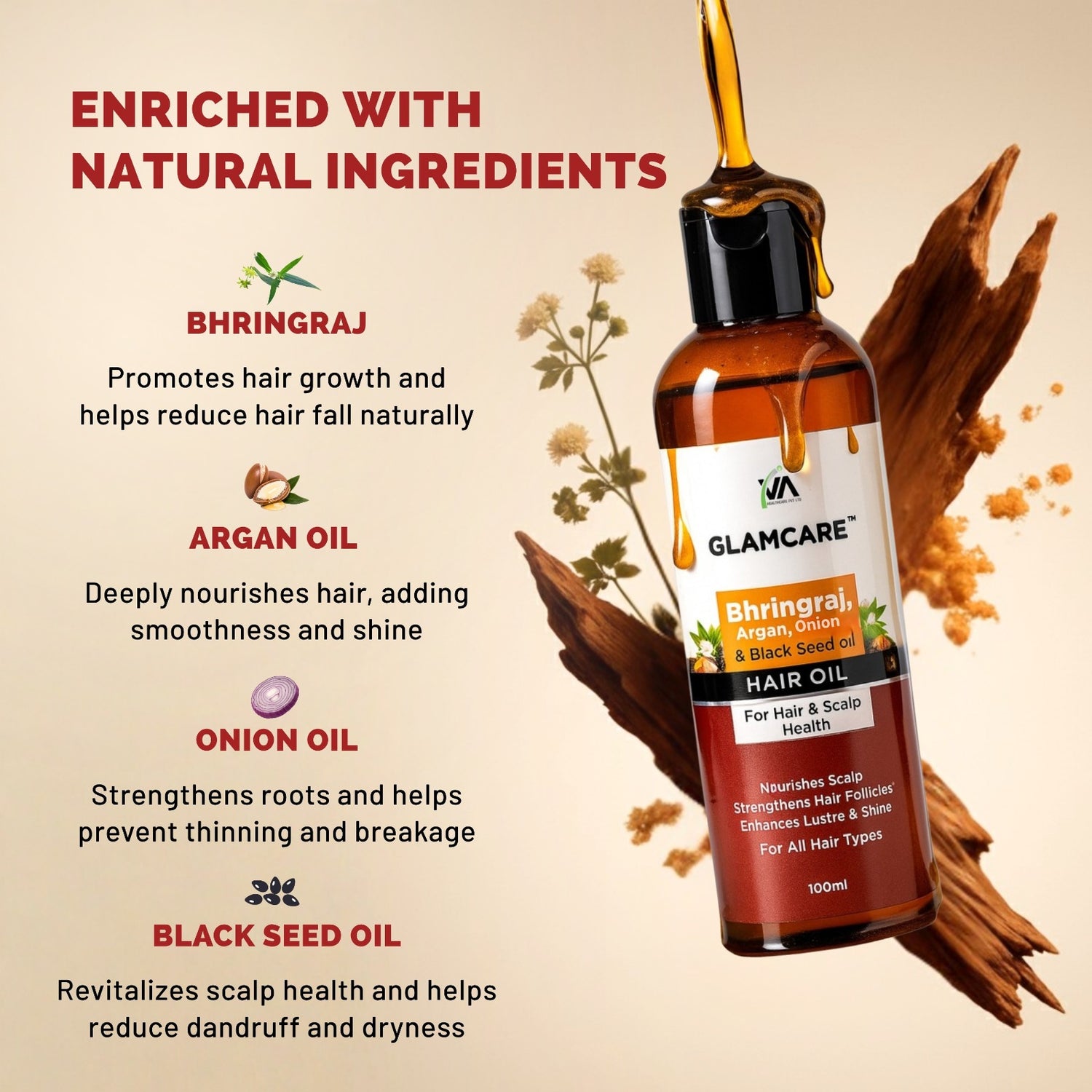 Glamcare Argan, Bhringraj, Onion, Black Seeds Pack of 2 Hair Oil