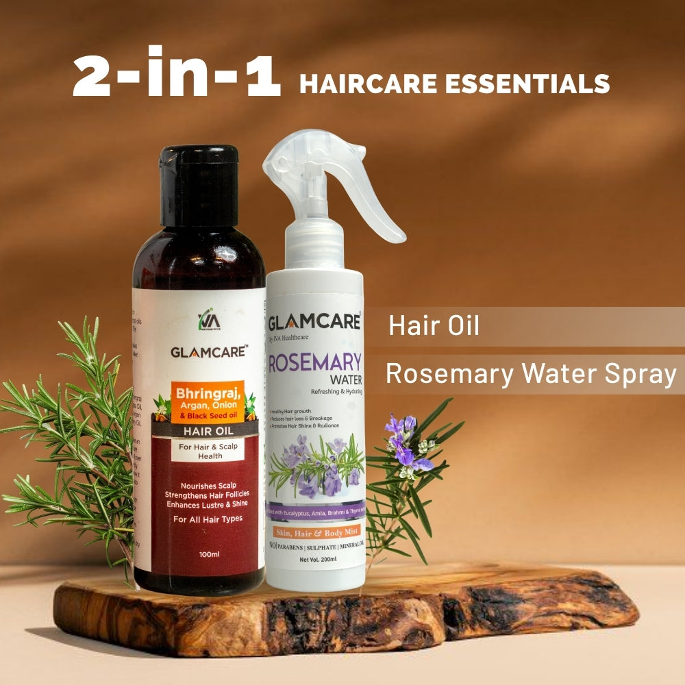 GlamCare Nourishing Hair Care Combo- Bringraj Hair Oil & Rosemary Water Spray