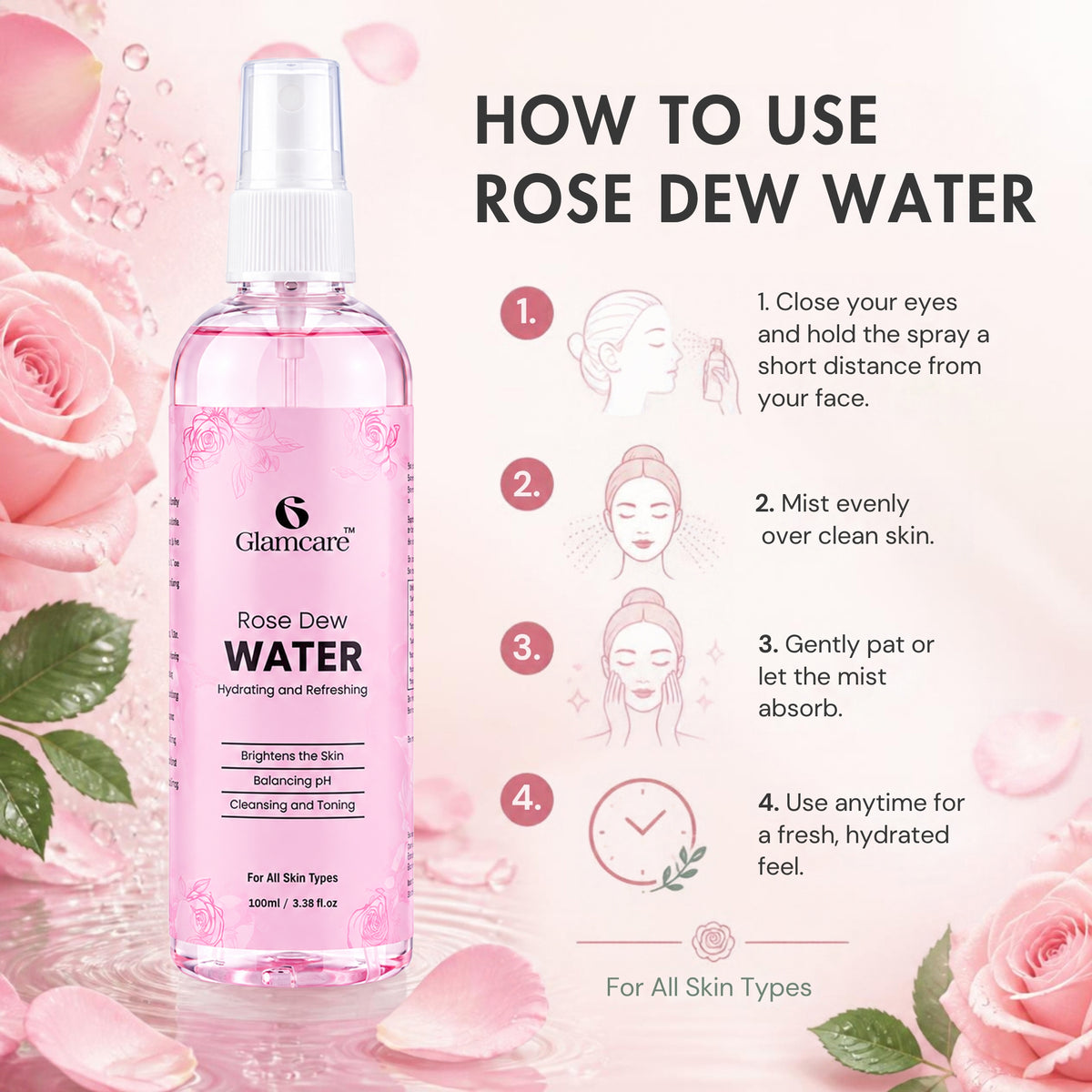 Glamcare Rose Dew Water Spray ( 100ml )
