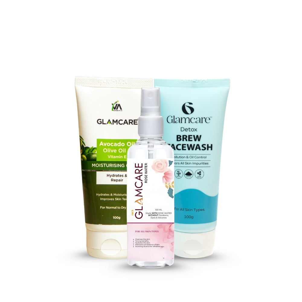 Glamcare Skin Refresh Combo (Moisturizer, Rosewater, Facewash)