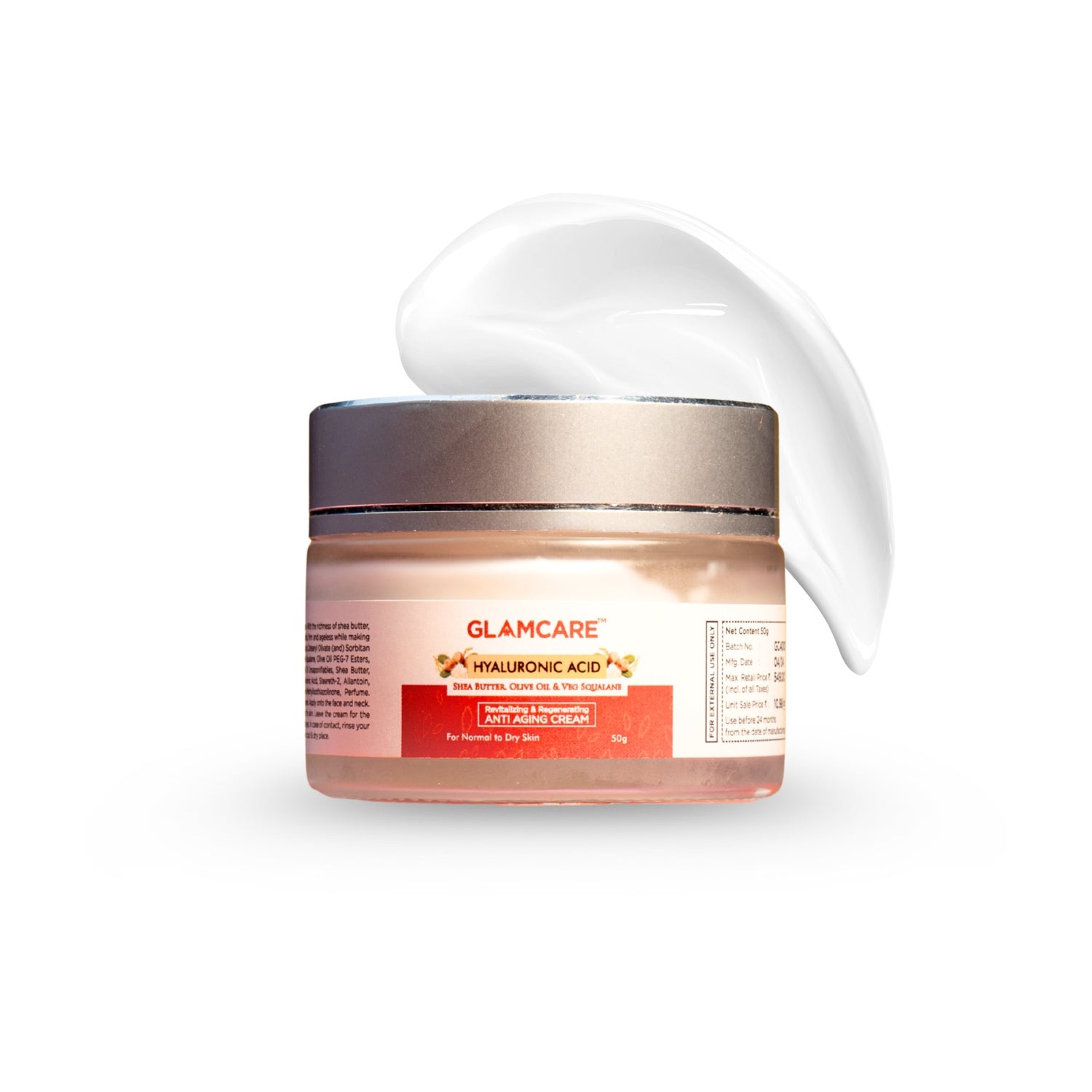 Anti Aging Cream with Hyaluronic Acid, Squalane, Olive Oil & Shea Butter - 50 g