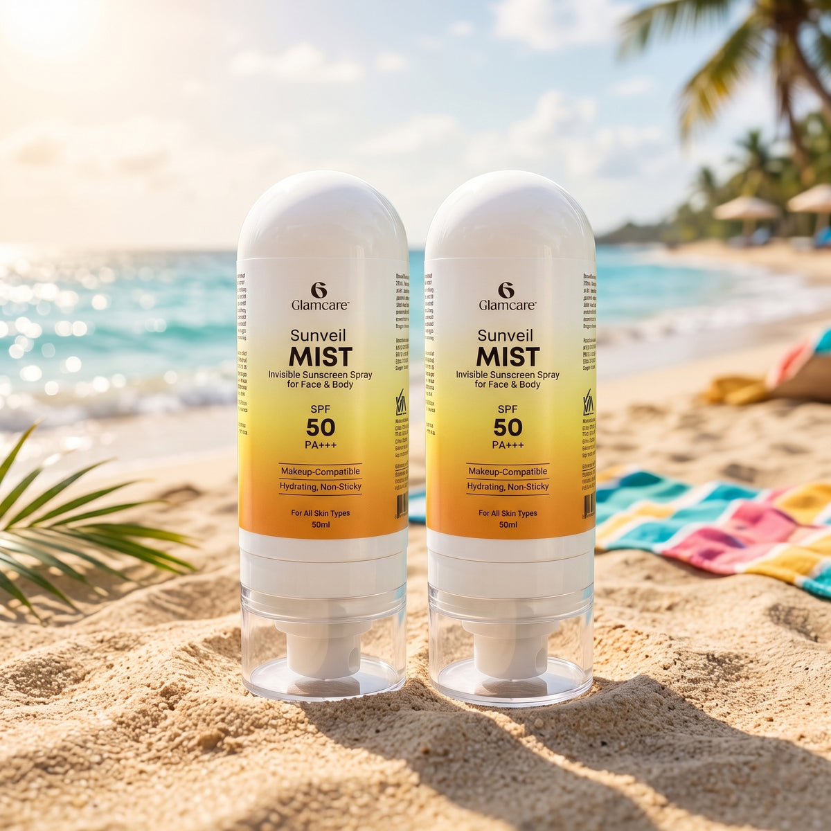 Glamcare Sunveil Mist Invisible Sunscreen Spray SPF 50 PA+++ Pack of 2 (2x50ml)